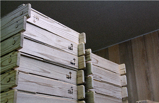 Stacked koji boxes used in brewing