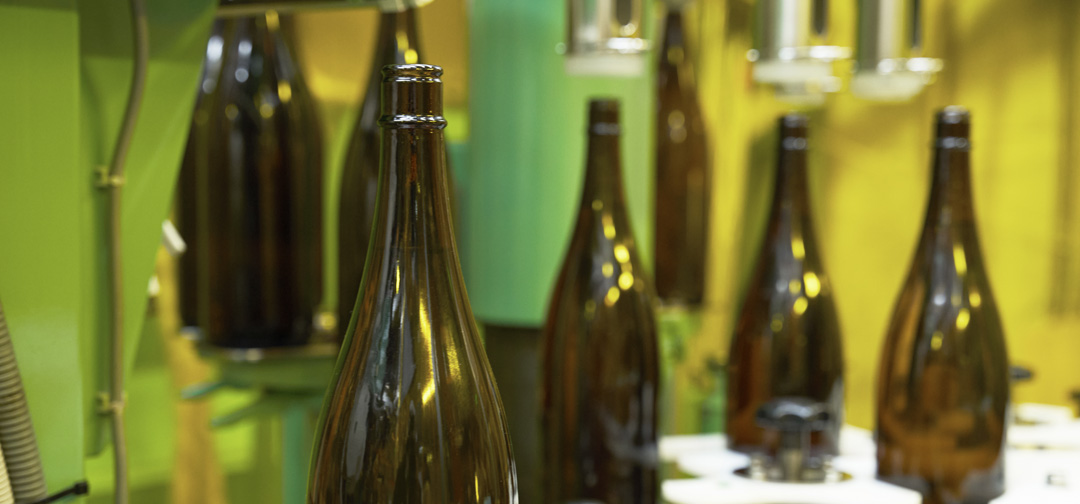 Bottles on the bottling line at the brewery