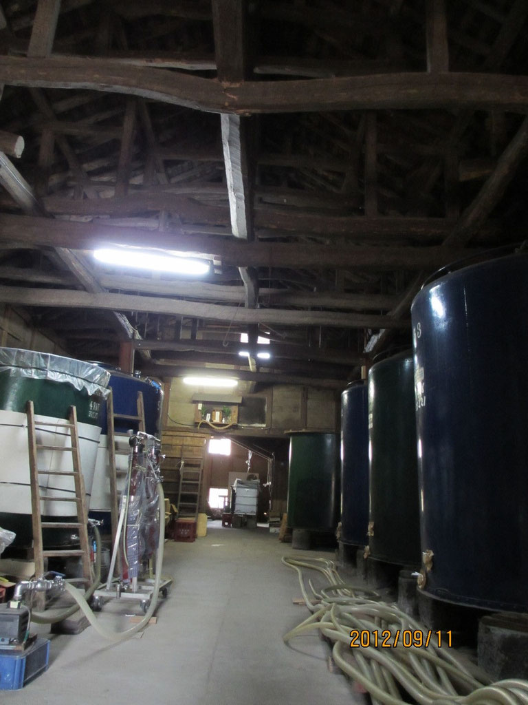 Interior of the oldest brewery building, dating from the Meiji era.