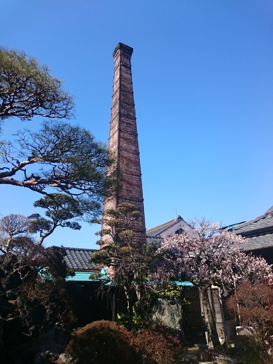Historic brick chimney of the brewery, captioned on the site as a historic structure.