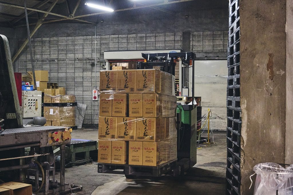 Finished product cartons stacked in the warehouse