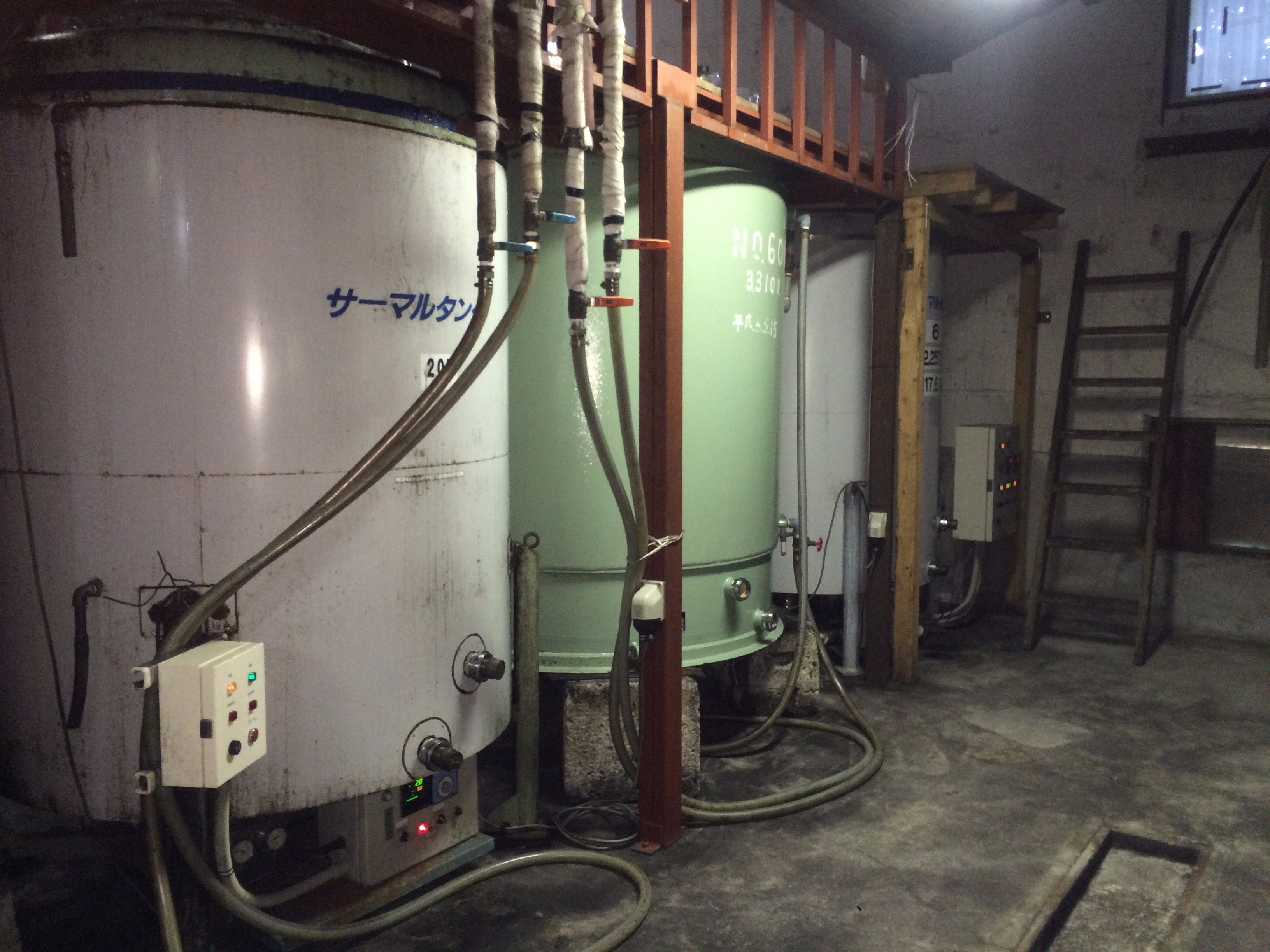 Brewing tanks inside the kura