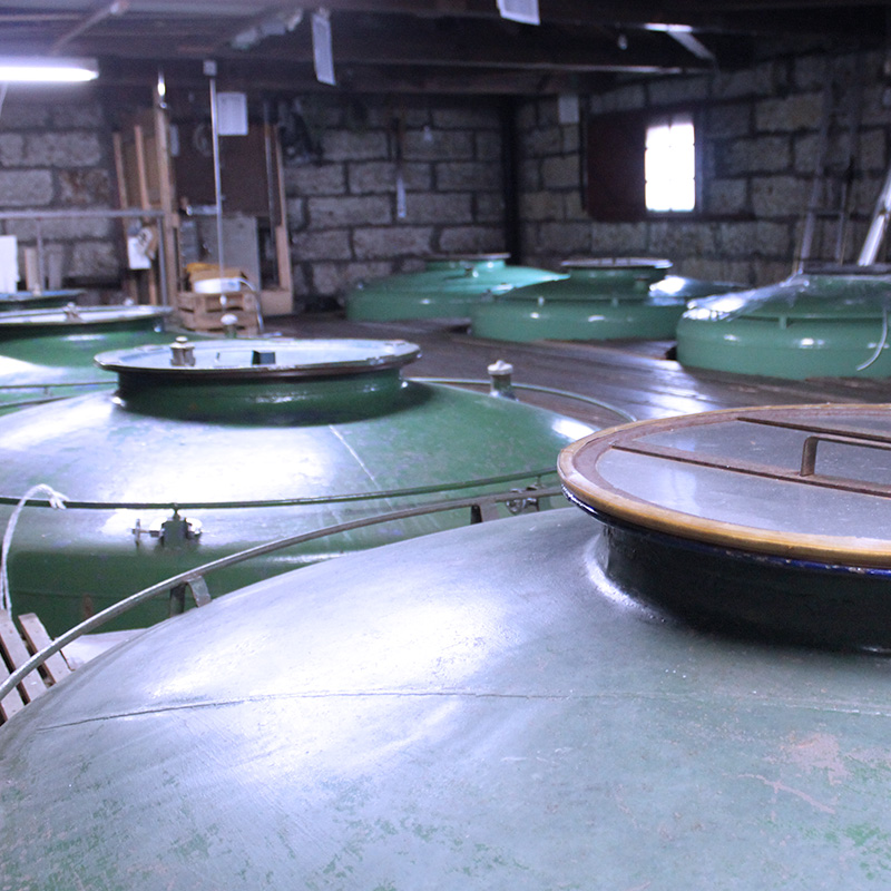 Storage tanks in the brewery's aging room