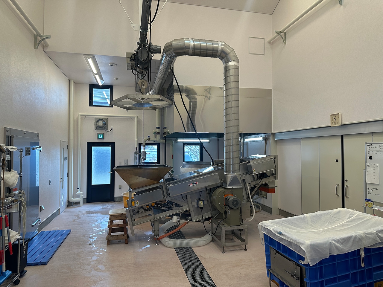 Rice milling and processing equipment inside the brewery