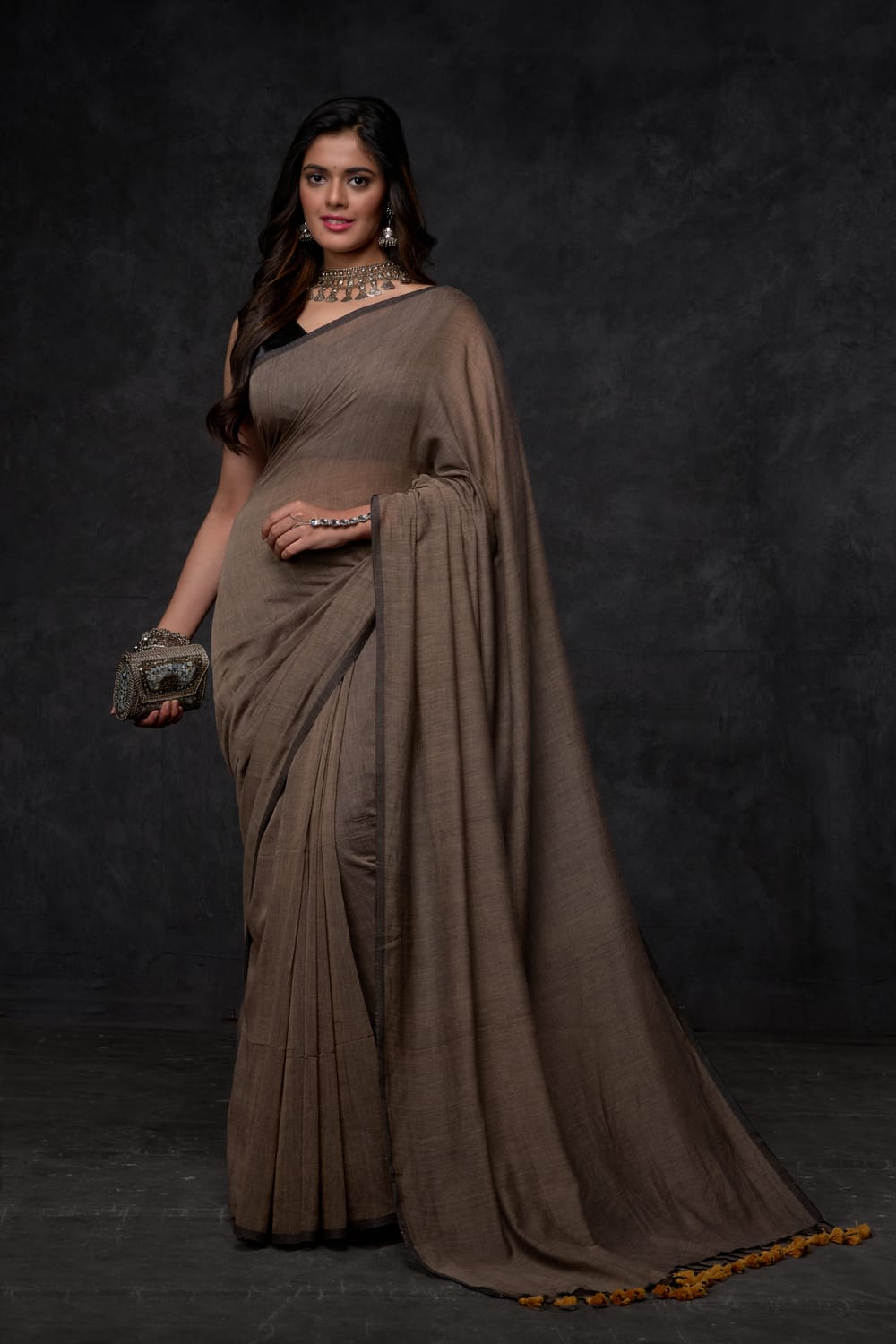 Elite Earth Brown Mul Soft Organic Cotton Saree | By Nikunj Khatri 2025 – LuckShri: Premium Mul Cotton Saree by Nikunj Khatri