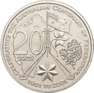 2001 Capital Territory Proof Queen Elizabeth II 20 Cents