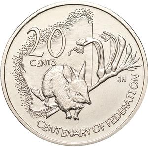 2001 Western Australia Proof Queen Elizabeth II 20 Cents