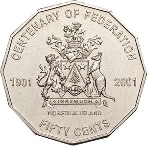 2001 Norfolk Island Proof Queen Elizabeth II 50 Cents