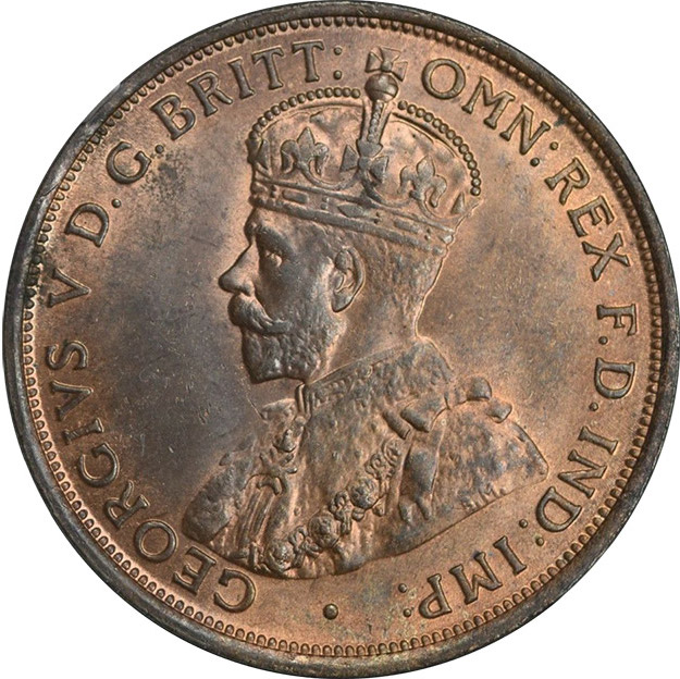 1920 Dot Above Lower Scroll, Indian King George V Penny