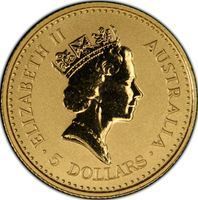 5 Dollars Gold kangaroo & nugget coin