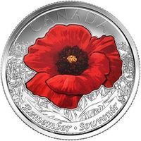 2015 Poppy Color Proof Queen Elizabeth II Modern 25 Cents