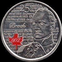 2012 Sir Isaac Brock Color Proof Queen Elizabeth II Modern 25 Cents