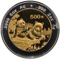 Bi-metallic 500 Yuan bullion pandas coin