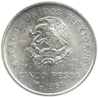 1951 Estados Unidos Type 2 5 Pesos