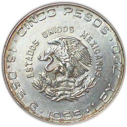 1955 Estados Unidos Type 3 5 Pesos