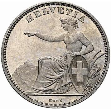 1860 Helvetia Seated 2 Francs