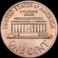 Lincoln Memorial Cent reverse — view of the Lincoln Memorial with statue visible
