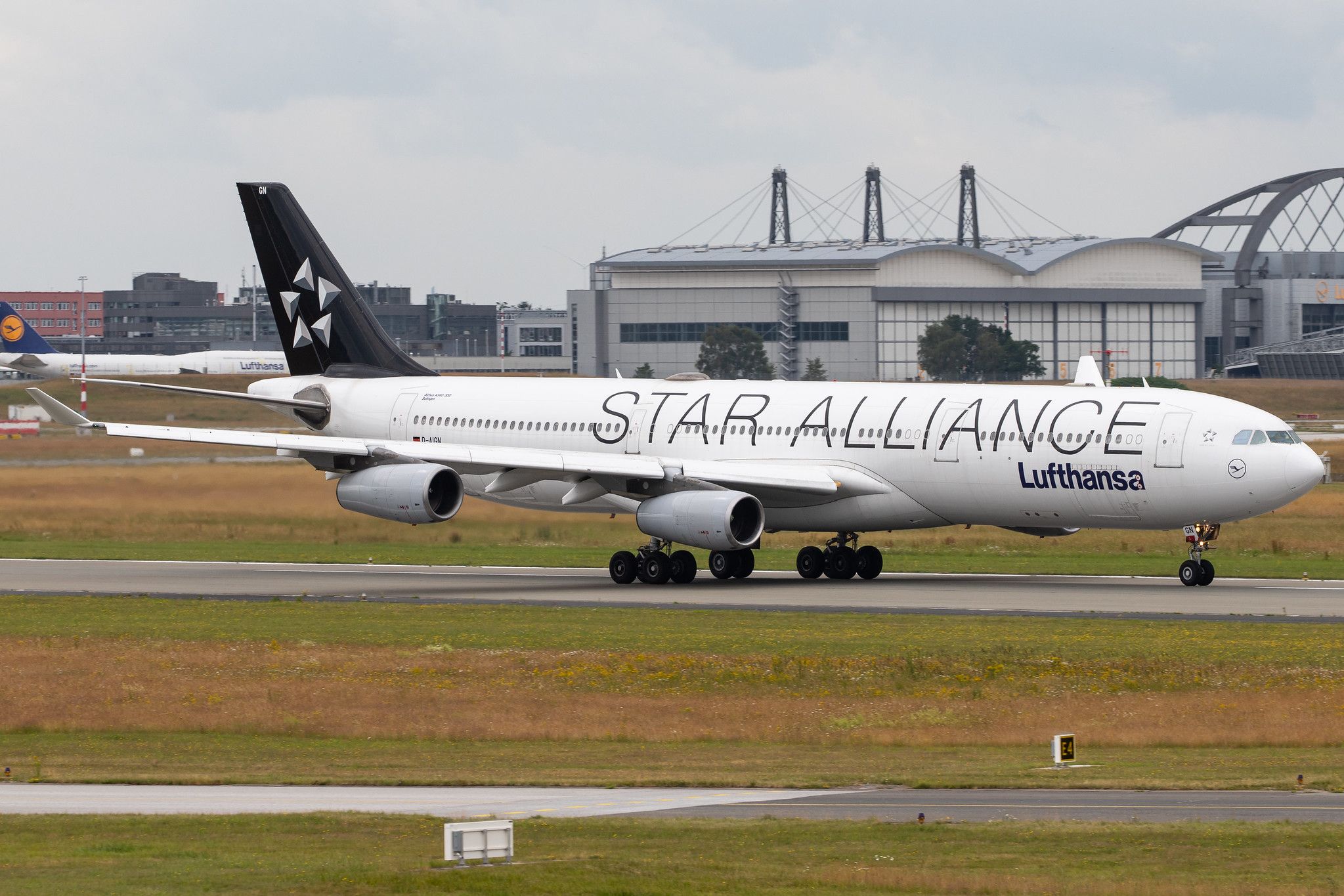 Lufthansa Star Alliance Airbus A340 auf der Startbahn.