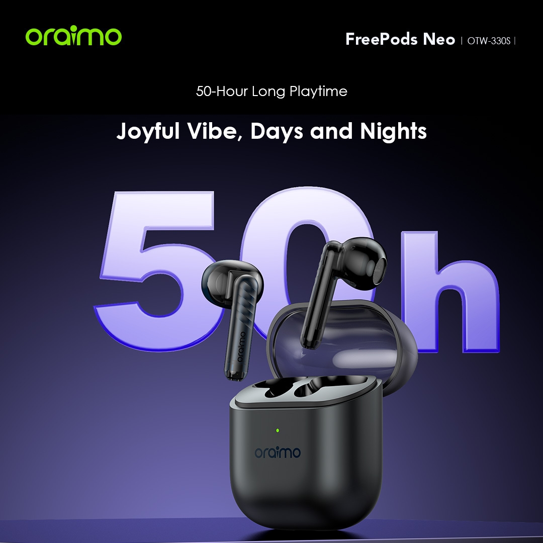 Oraimo FreePods Neo True Wireless Earbuds 50-hr Long Playtime Half In Ear - Black image 5