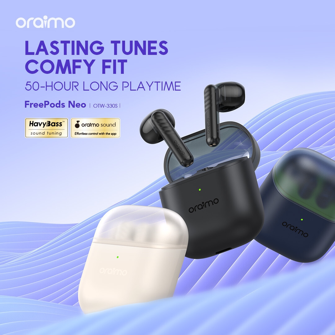 Oraimo FreePods Neo True Wireless Earbuds 50-hr Long Playtime Half In Ear - Black image 2