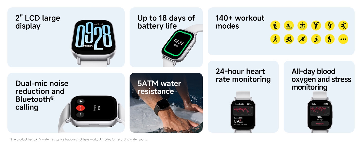 XIAOMI Redmi Watch 5 Active Midnight Black Smartwatch 2.0" LCD display, Long battery life, Bluetooth calling, Noise reduction, Health tracking, 5ATM waterproof, 18 days battery life image 9