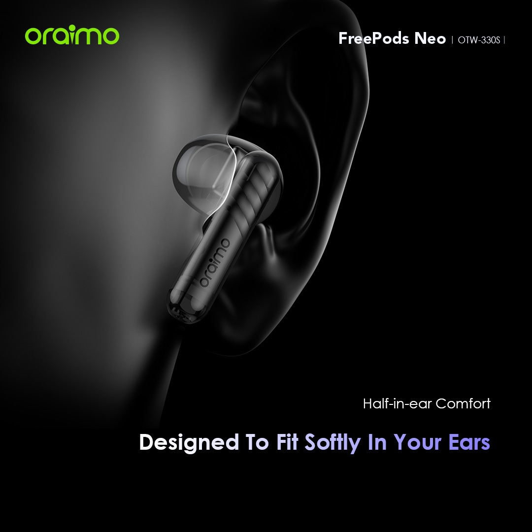 Oraimo FreePods Neo True Wireless Earbuds 50-hr Long Playtime Half In Ear - Black image 6