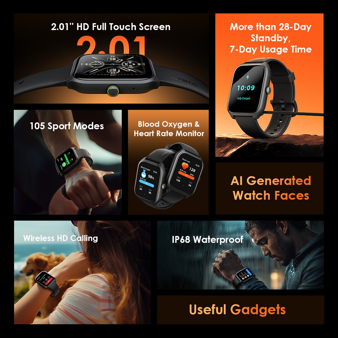Oraimo Watch 5 Lite Smart Watch 2.01" HD IP68 Wireless HD Calling - Black image 3
