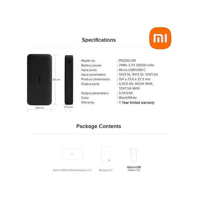 XIAOMI Redmi 20000mAh 74Wh Fast Charge Power Bank - Black image 7