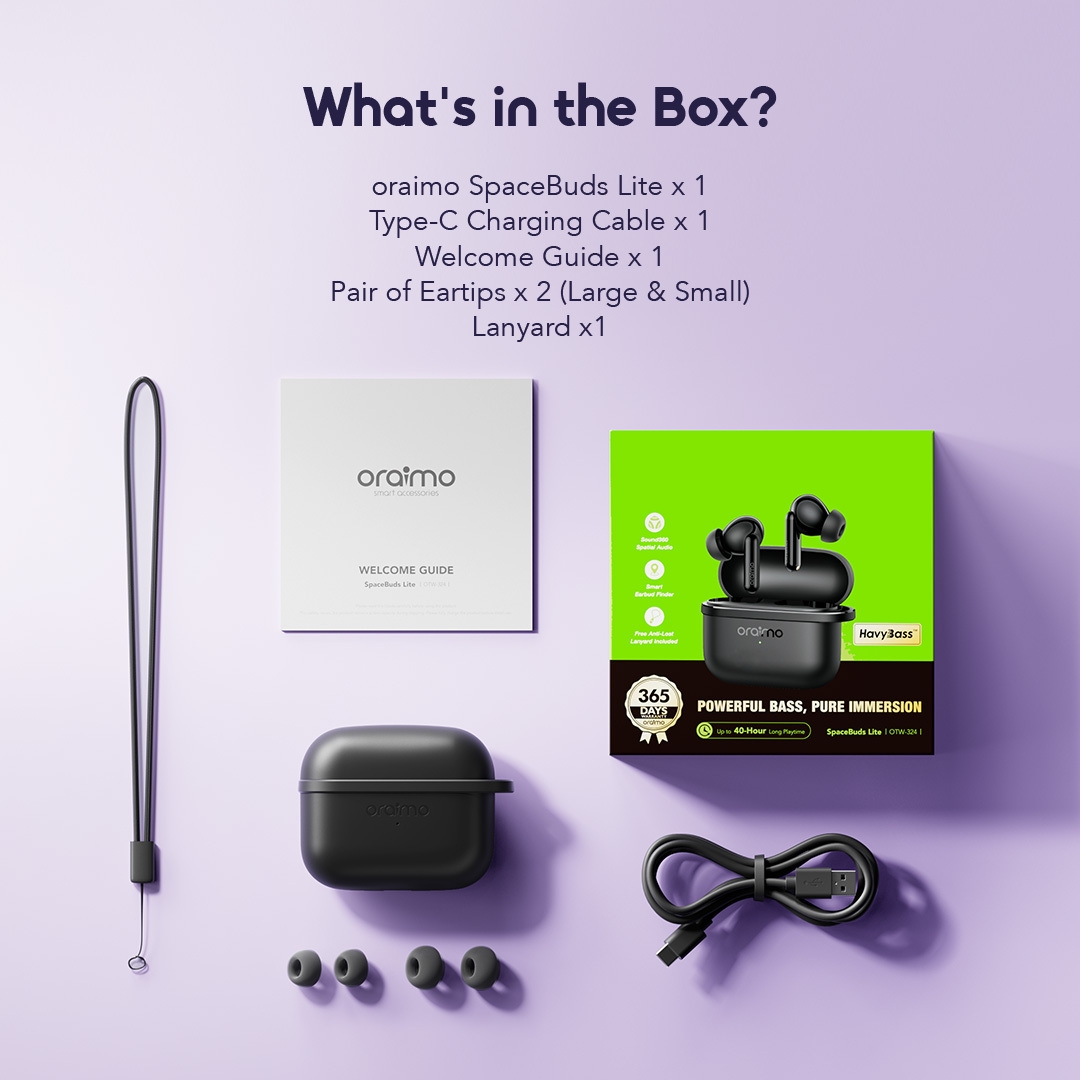 Oraimo SpaceBuds Lite Sound360 Anti-Lost True Wireless Earbuds - Black image 10
