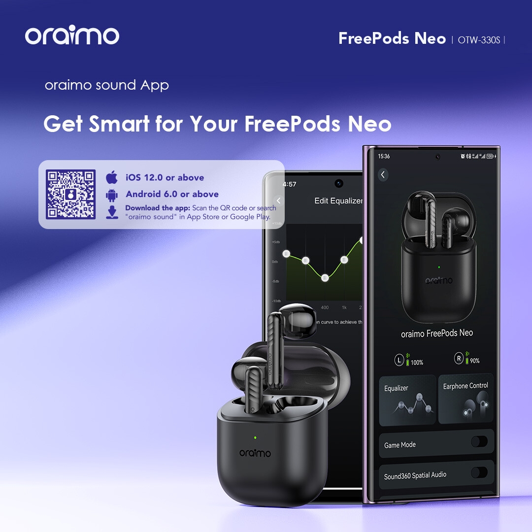Oraimo FreePods Neo True Wireless Earbuds 50-hr Long Playtime Half In Ear - Black image 10