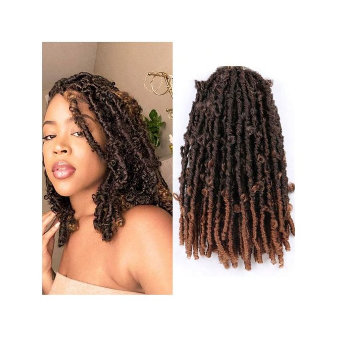 14Inches Braiding Hair Short Distressed Faux Crochet Braids Pre Looped Butterfly Bob Locs Natural image 1