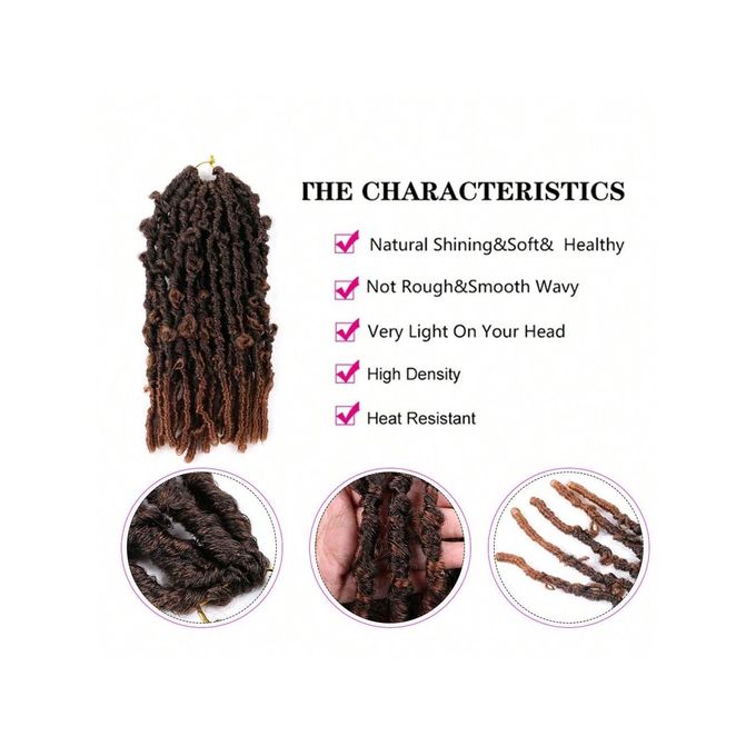 14Inches Braiding Hair Short Distressed Faux Crochet Braids Pre Looped Butterfly Bob Locs Natural image 4