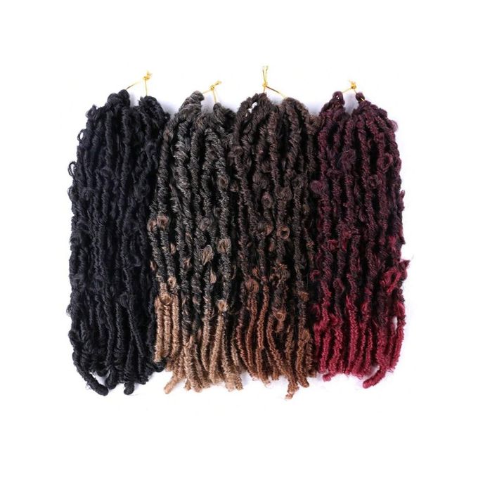 14Inches Braiding Hair Short Distressed Faux Crochet Braids Pre Looped Butterfly Bob Locs Natural image 5