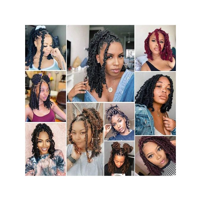14Inches Braiding Hair Short Distressed Faux Crochet Braids Pre Looped Butterfly Bob Locs Natural image 8