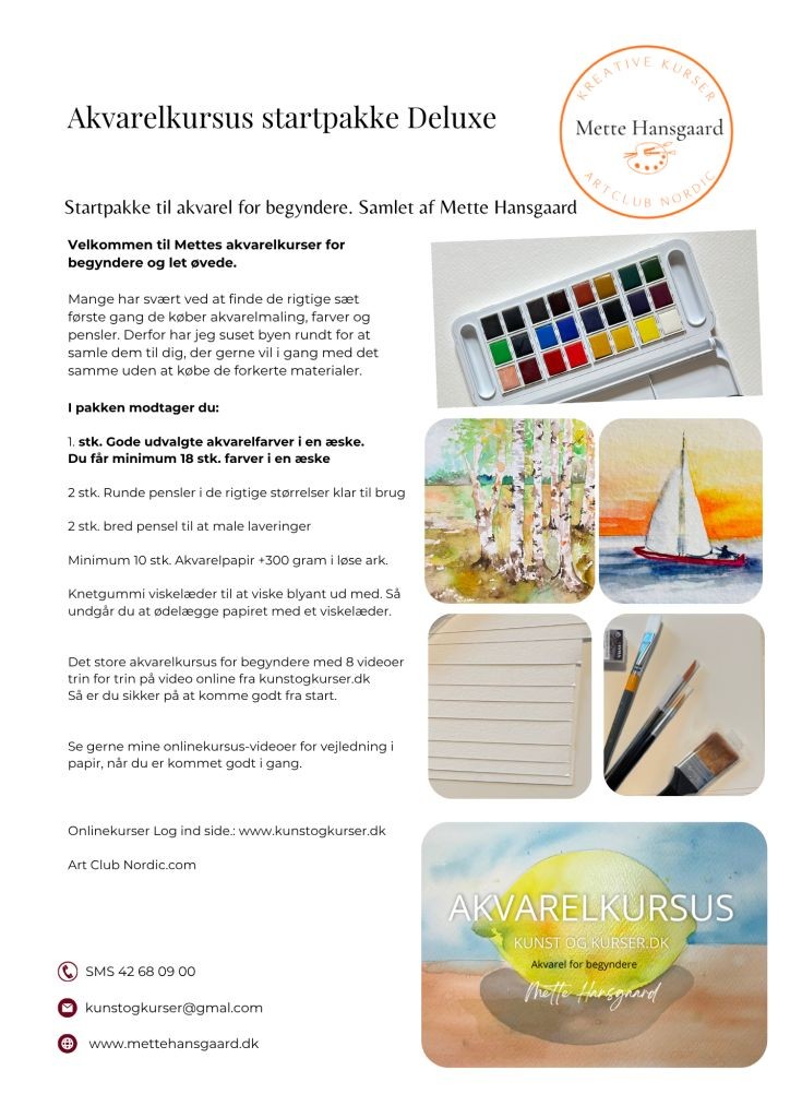 Akvarelkasse gaveide materialer til akvarel for begyndere