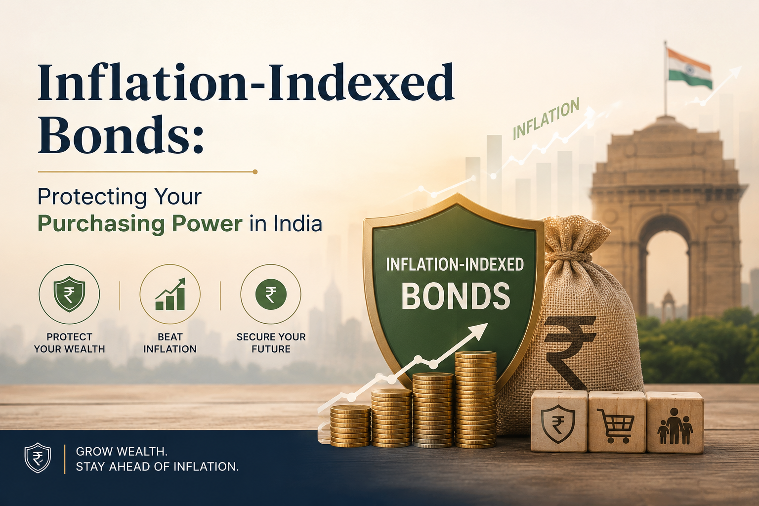 Graph showing bond value increasing with inflation, symbolising inflation-indexed bonds in India protecting purchasing power.