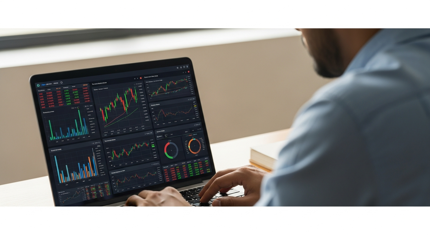 A new Indian investor confidently looking at a tablet displaying stock market charts, representing their first stock purchase