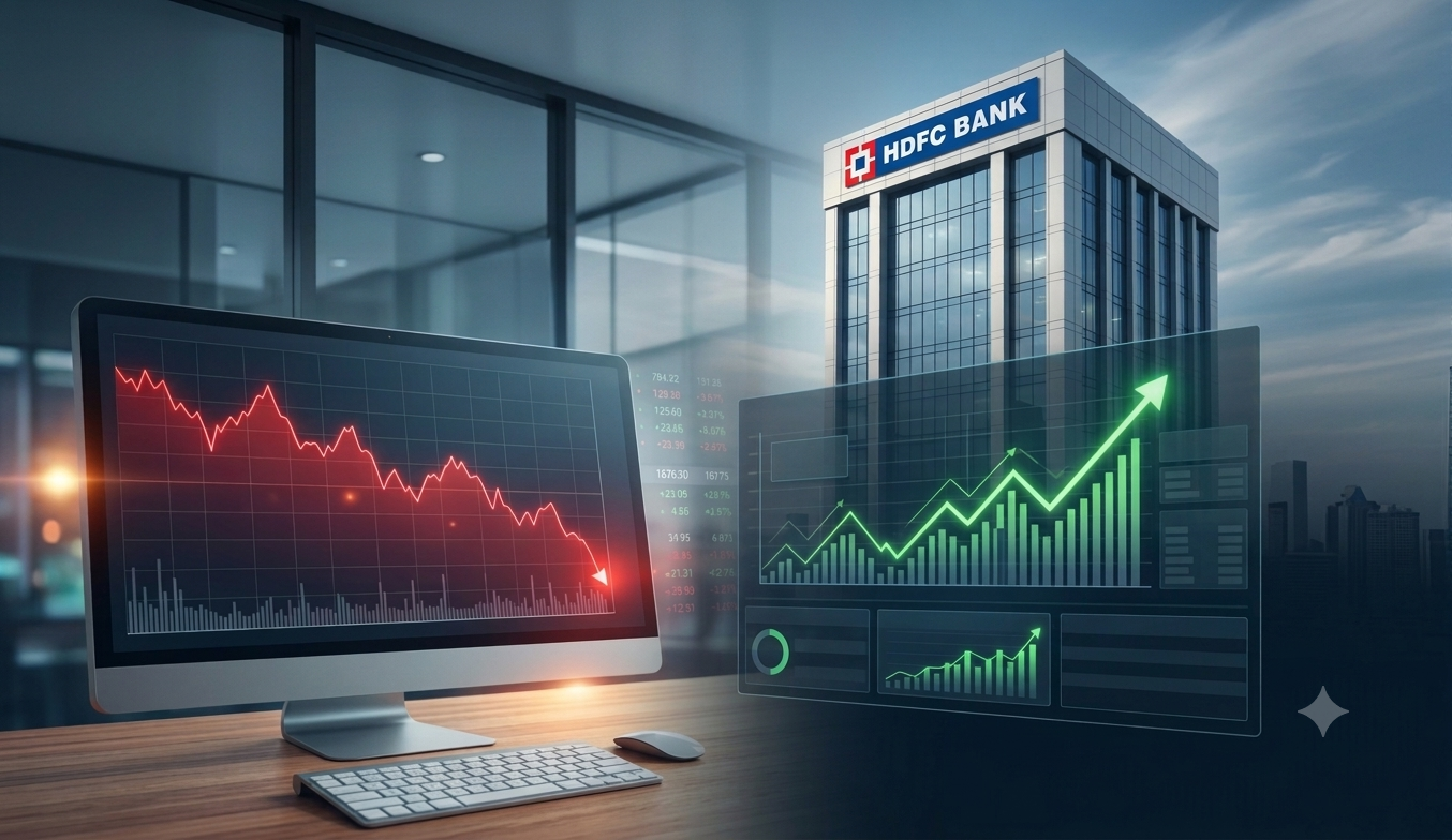 HDFC Bank share price chart showing a downward trend, indicating a 52-week low.