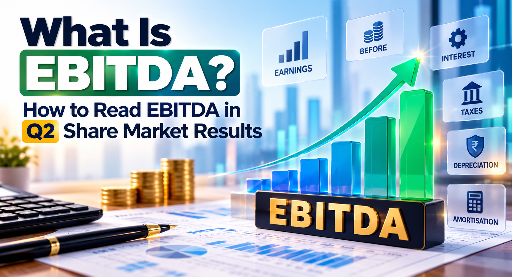 Graph showing financial data with text EBITDA highlighted, representing company earnings analysis in India.