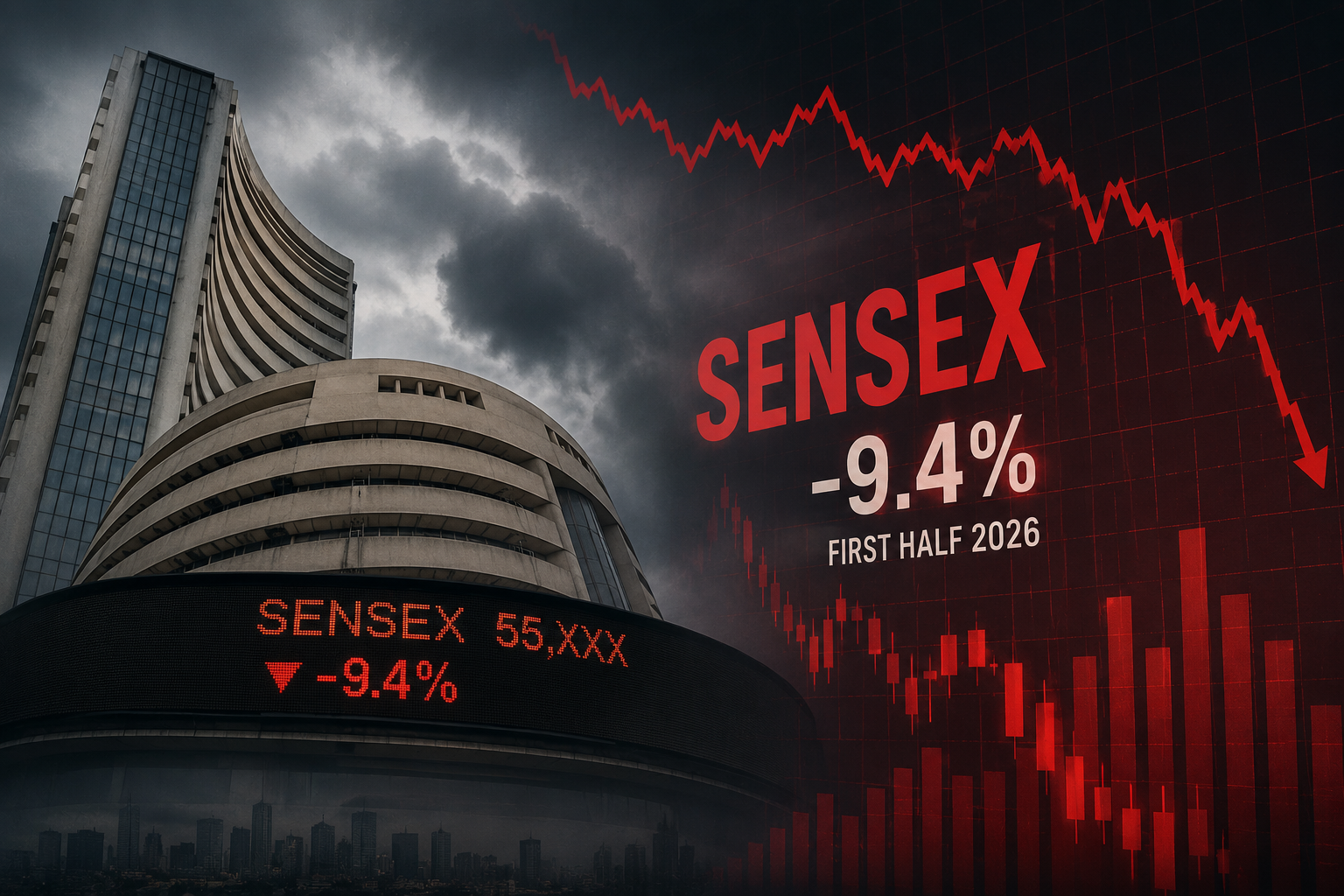Indian stock market charts showing Sensex and Nifty performance during a volatile period