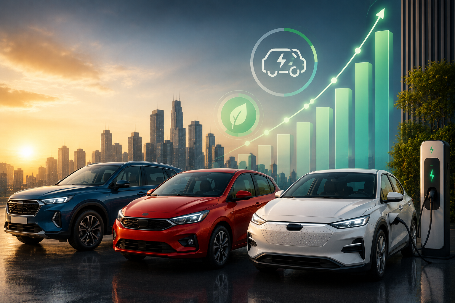 Graph showing India car sales increase, with EVs and hybrids gaining market share.