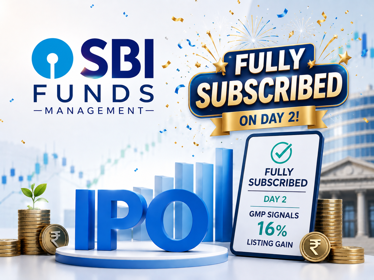 SBI Funds IPO subscription progress bar showing full subscription, symbolizing investor demand in Indian stock market.