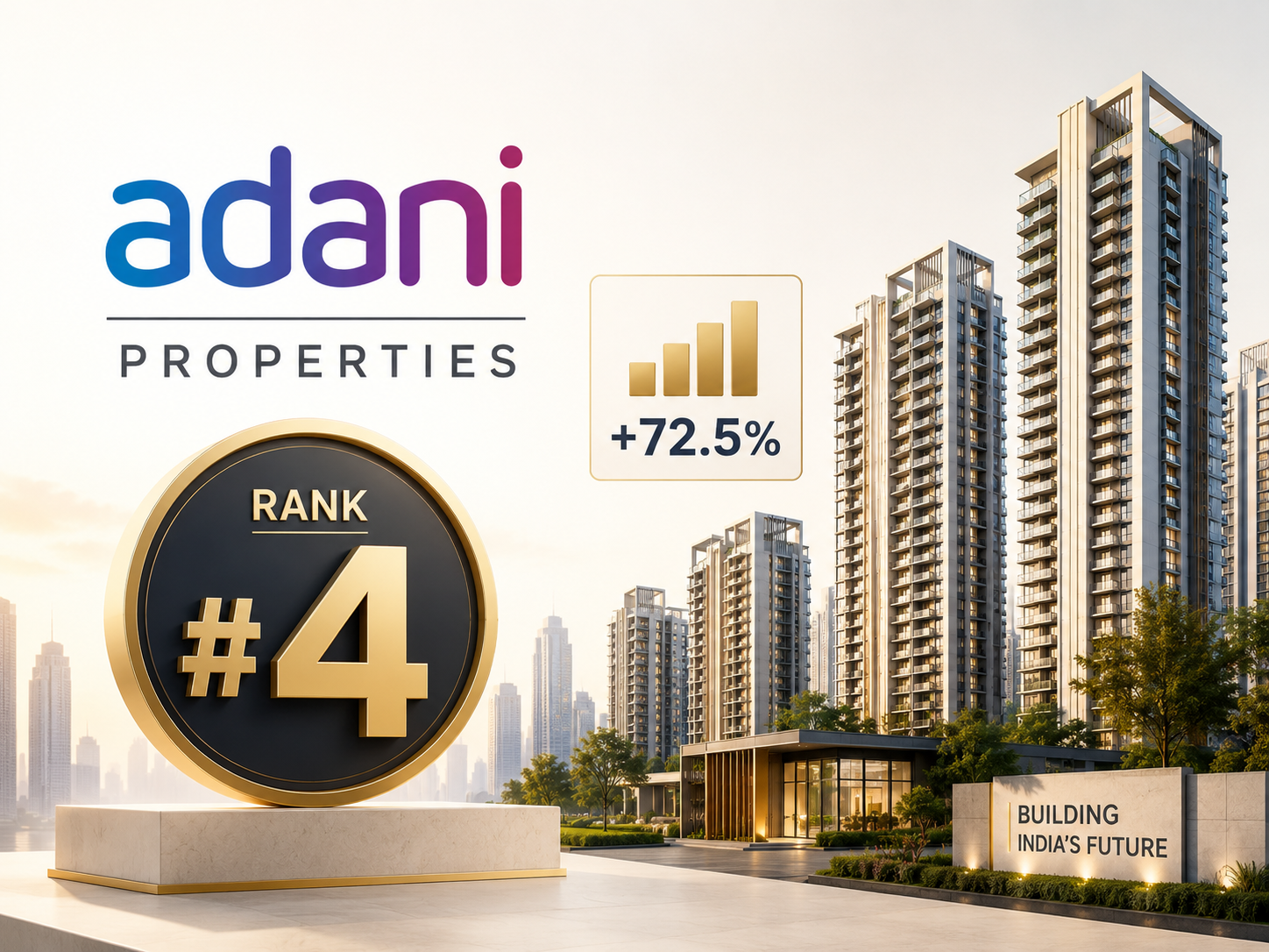 Adani Properties climbs to fourth in India's top real estate rankings according to the Hurun list.