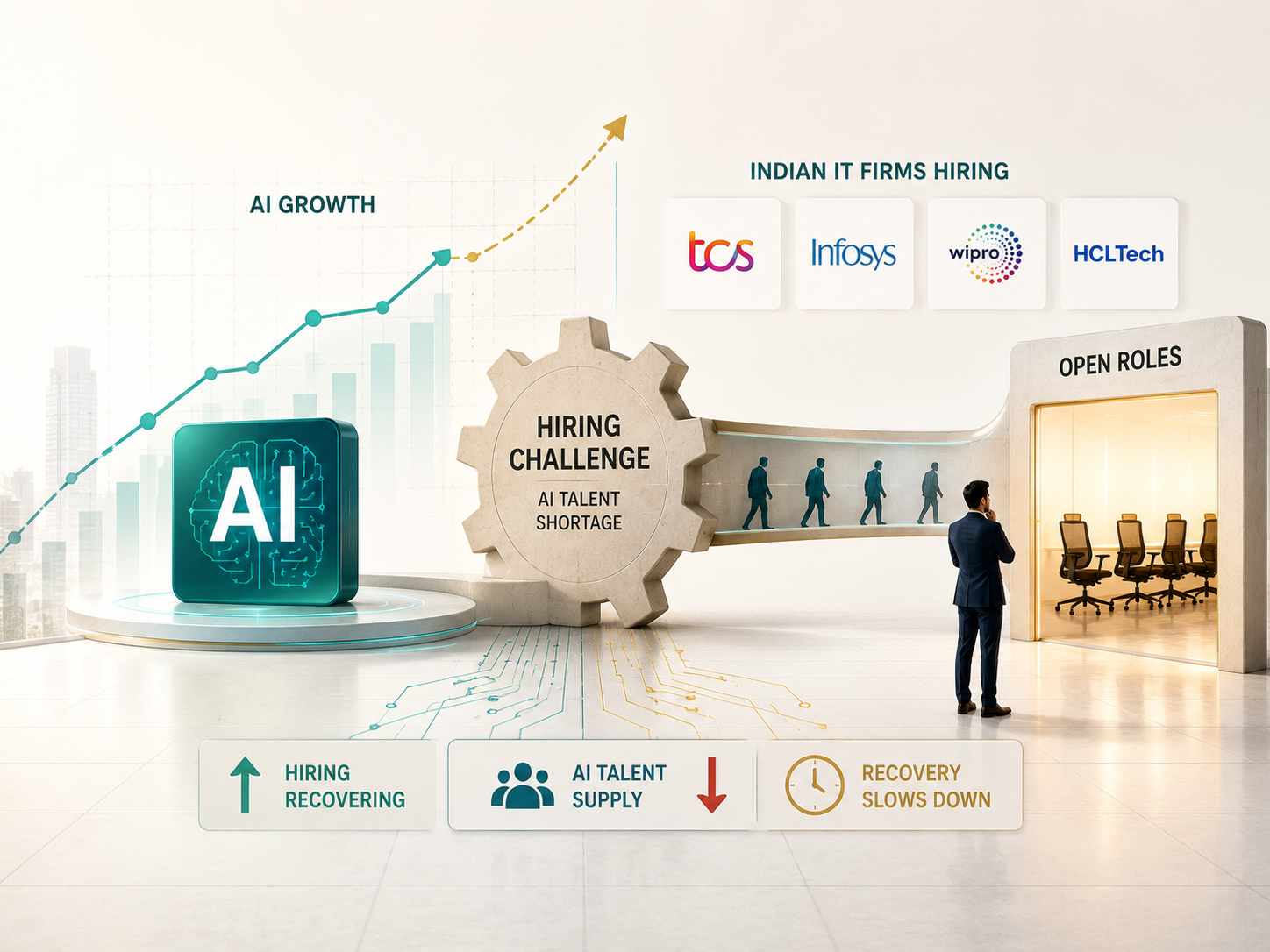 Indian IT professionals working on computers, symbolizing tech hiring growth and AI talent challenges in India.