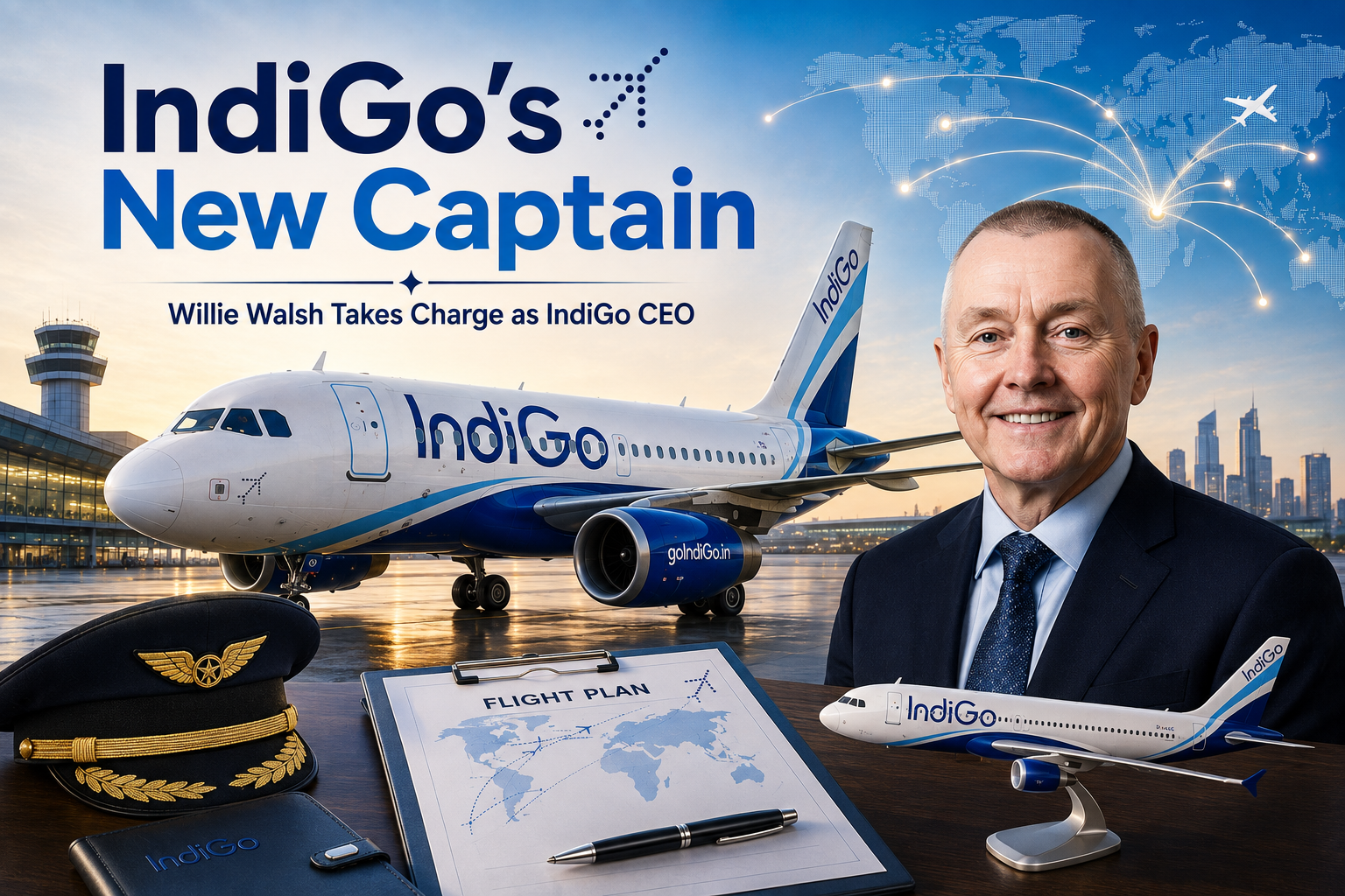 Willie Walsh, the new CEO of IndiGo, seen in a professional setting, ready to lead global expansion.