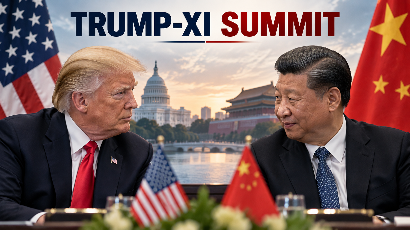 Chinese President Xi Jinping and US President Donald Trump during a summit discussing global trade, AI, and tariffs.