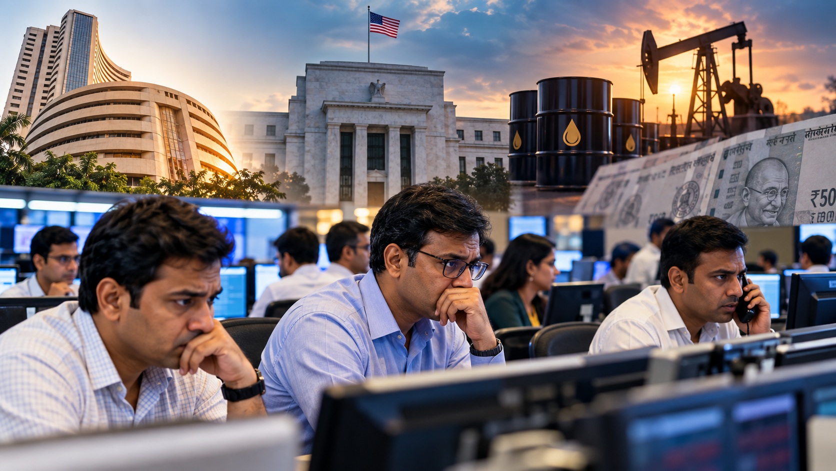 Indian stock market decline with Sensex and Nifty falling amid global economic pressures and rising US bond yields