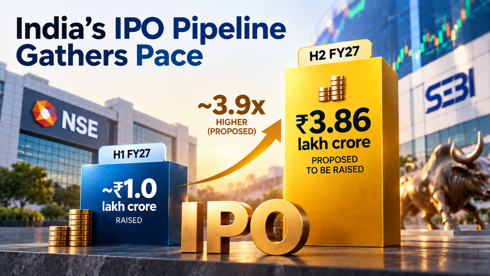 Graph showing increasing IPO filings and fundraising in the Indian primary market.