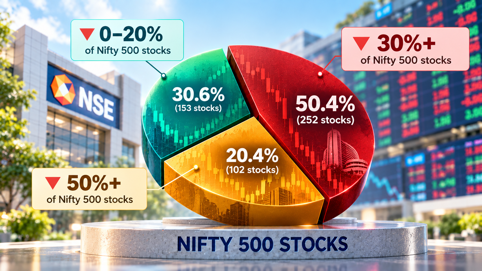 Nifty 500 stock market correction showing chart with many stocks down over 30 percent.