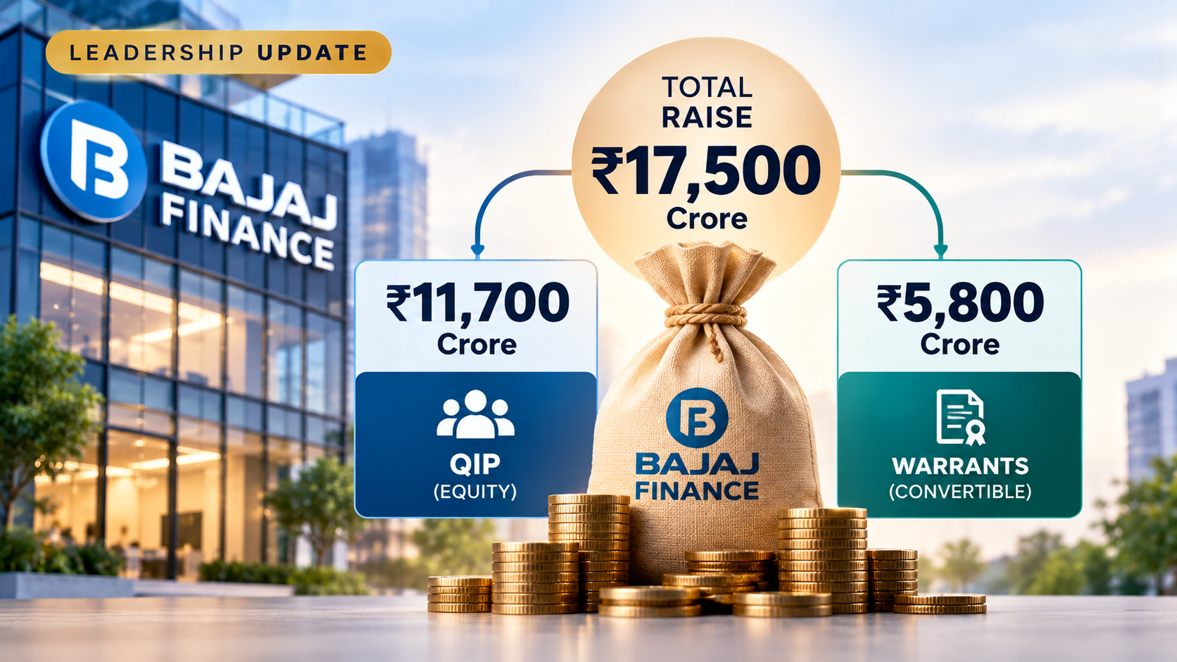 Bajaj Finance logo with a graph indicating capital raise